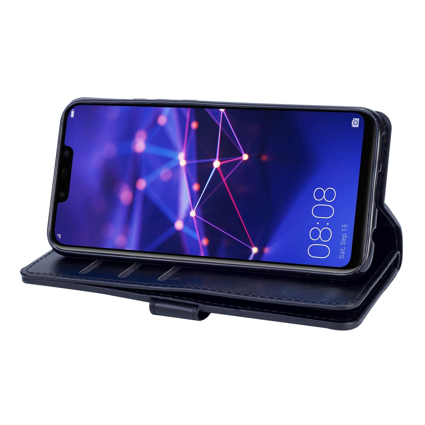 Zippered Leather Magnetic Stand Wallet TPU Back Casing with Strap for Huawei Mate 20 Lite