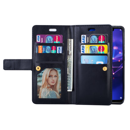 Zippered Leather Magnetic Stand Wallet TPU Back Casing with Strap for Huawei Mate 20 Lite