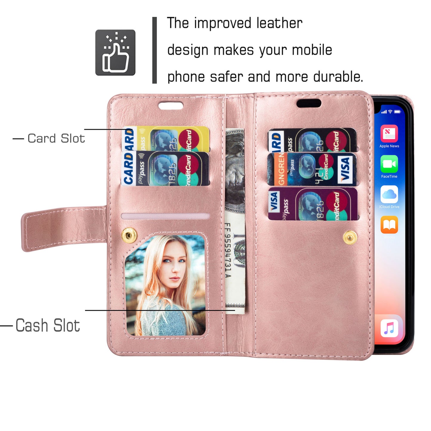 Zippered Leather Magnetic Stand Wallet TPU Back Casing with Strap for Huawei Mate 20 Lite