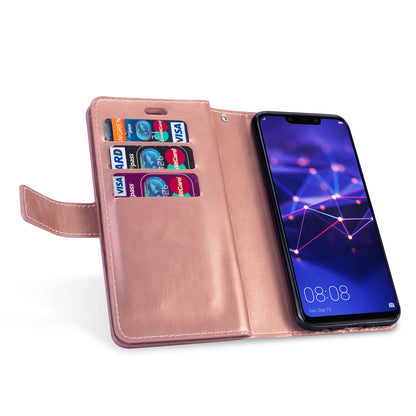 Zippered Leather Magnetic Stand Wallet TPU Back Casing with Strap for Huawei Mate 20 Lite