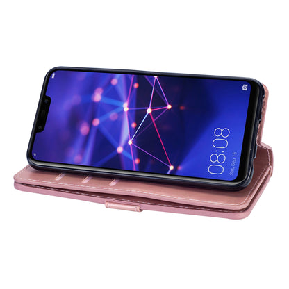 Zippered Leather Magnetic Stand Wallet TPU Back Casing with Strap for Huawei Mate 20 Lite