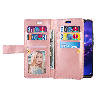 Zippered Leather Magnetic Stand Wallet TPU Back Casing with Strap for Huawei Mate 20 Lite