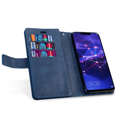 Zippered Leather Magnetic Stand Wallet TPU Back Casing with Strap for Huawei Mate 20 Lite