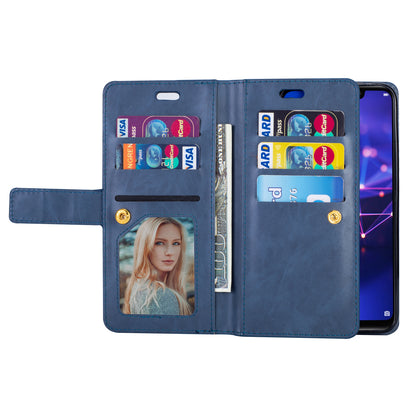 Zippered Leather Magnetic Stand Wallet TPU Back Casing with Strap for Huawei Mate 20 Lite