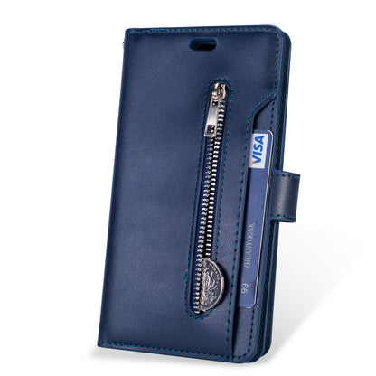 Zippered Leather Magnetic Stand Wallet TPU Back Casing with Strap for Huawei Mate 20 Lite