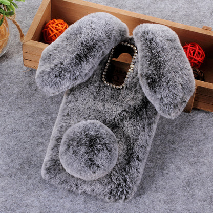 Rabbit Shape Fluffy Fur Coated Rhinestone TPU Case for Huawei Mate 20 Lite