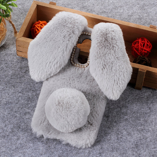 Rabbit Shape Fluffy Fur Coated Rhinestone TPU Case for Huawei Mate 20 Lite