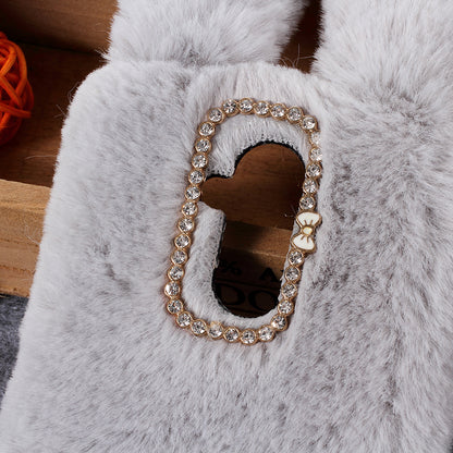 Rabbit Shape Fluffy Fur Coated Rhinestone TPU Case for Huawei Mate 20 Lite