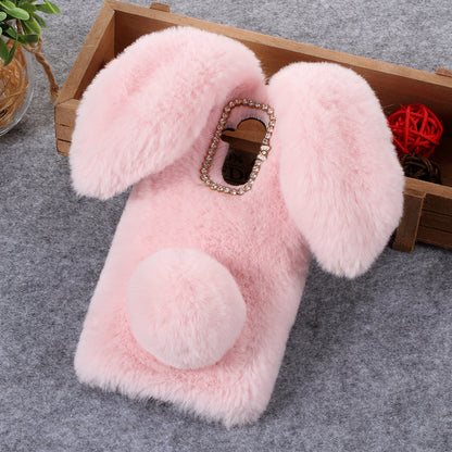 Rabbit Shape Fluffy Fur Coated Rhinestone TPU Case for Huawei Mate 20 Lite