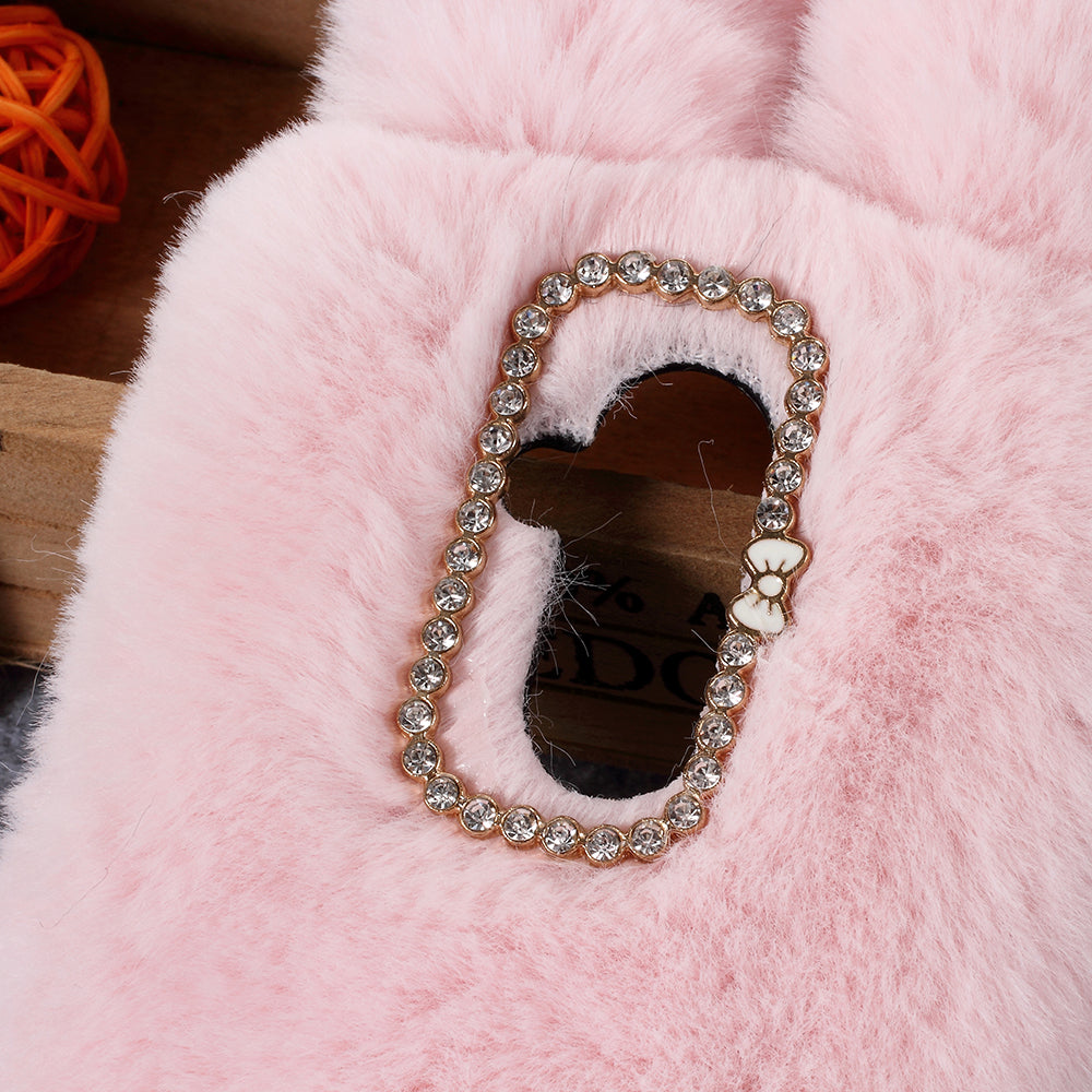 Rabbit Shape Fluffy Fur Coated Rhinestone TPU Case for Huawei Mate 20 Lite