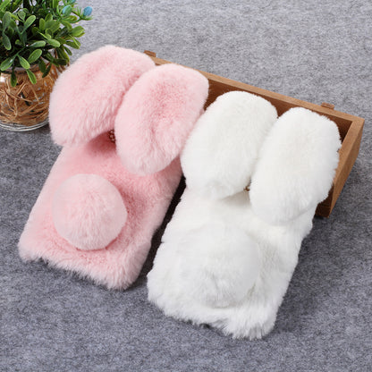 Rabbit Shape Fluffy Fur Coated Rhinestone TPU Case for Huawei Mate 20 Lite