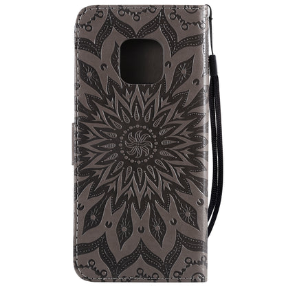 KT Imprinting Flower Series-1 Imprint Sunflower Wallet Leather Stand Case for Huawei Mate 20 Pro