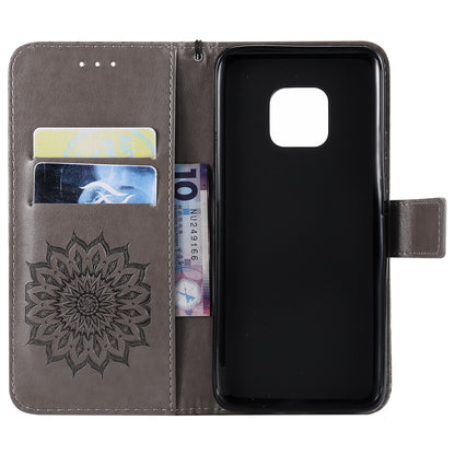 KT Imprinting Flower Series-1 Imprint Sunflower Wallet Leather Stand Case for Huawei Mate 20 Pro