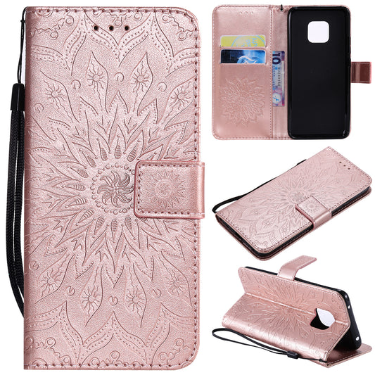 KT Imprinting Flower Series-1 Imprint Sunflower Wallet Leather Stand Case for Huawei Mate 20 Pro