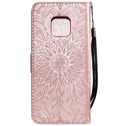 KT Imprinting Flower Series-1 Imprint Sunflower Wallet Leather Stand Case for Huawei Mate 20 Pro