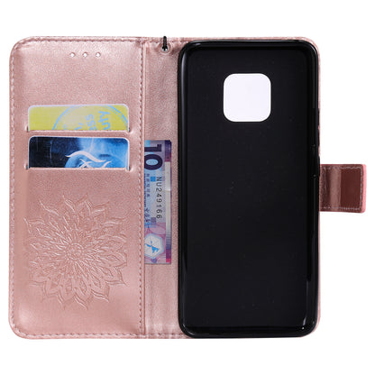 KT Imprinting Flower Series-1 Imprint Sunflower Wallet Leather Stand Case for Huawei Mate 20 Pro