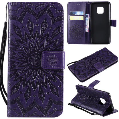 KT Imprinting Flower Series-1 Imprint Sunflower Wallet Leather Stand Case for Huawei Mate 20 Pro