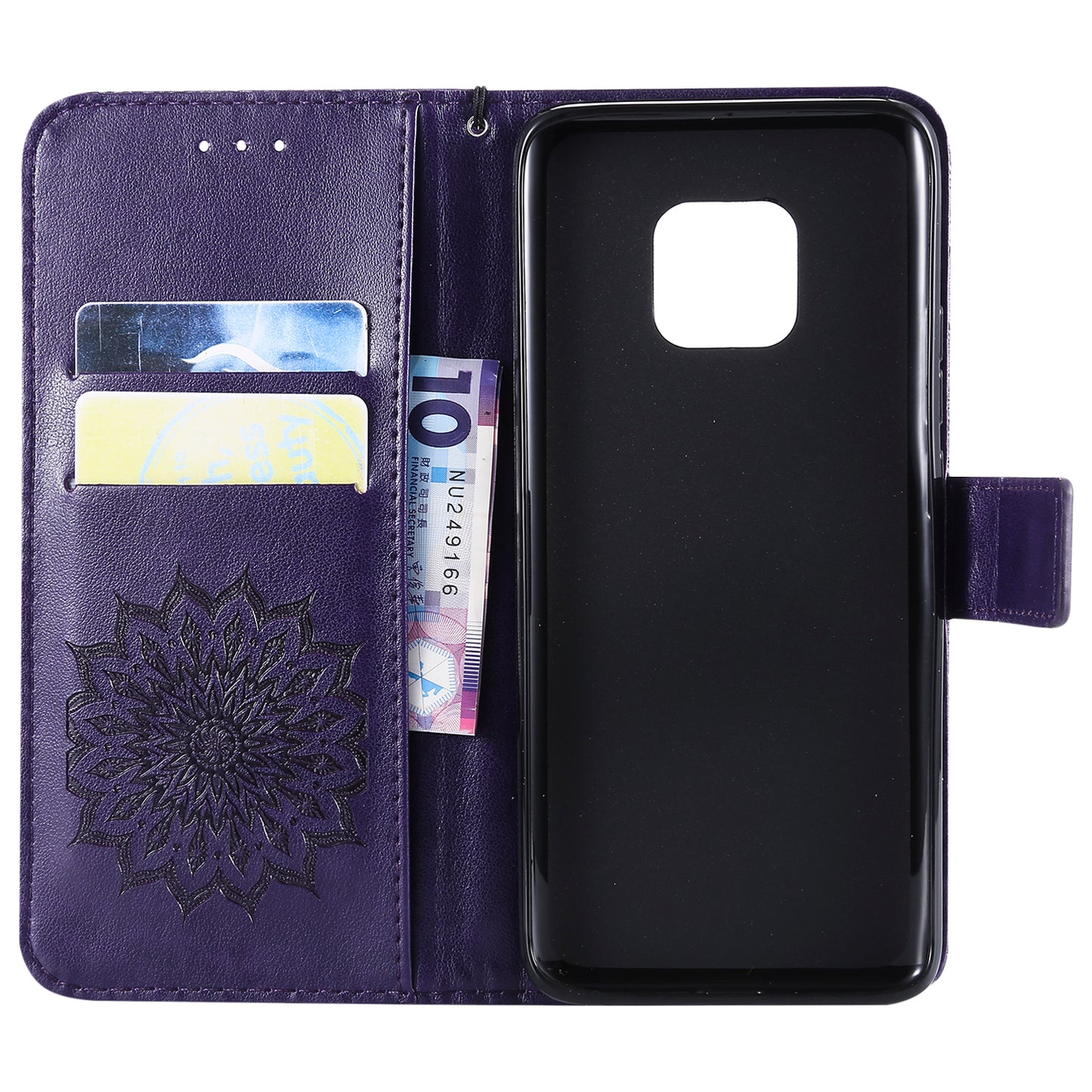 KT Imprinting Flower Series-1 Imprint Sunflower Wallet Leather Stand Case for Huawei Mate 20 Pro