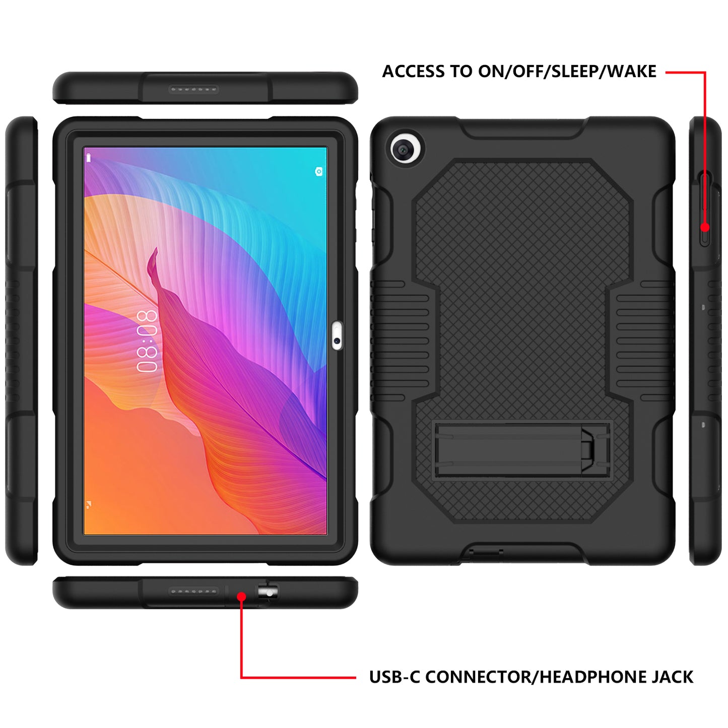 Slide-Out Kickstand Design Contrast Color PC + TPU + Silicone Tablet Cover Case for Huawei MatePad T10S