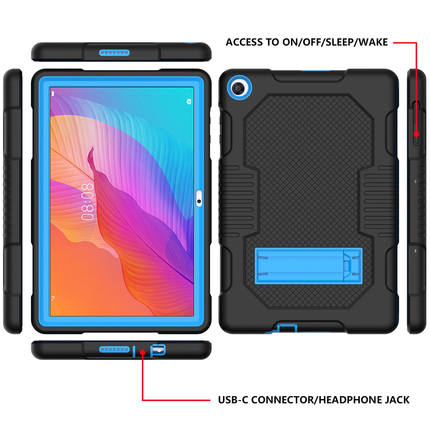 Slide-Out Kickstand Design Contrast Color PC + TPU + Silicone Tablet Cover Case for Huawei MatePad T10S