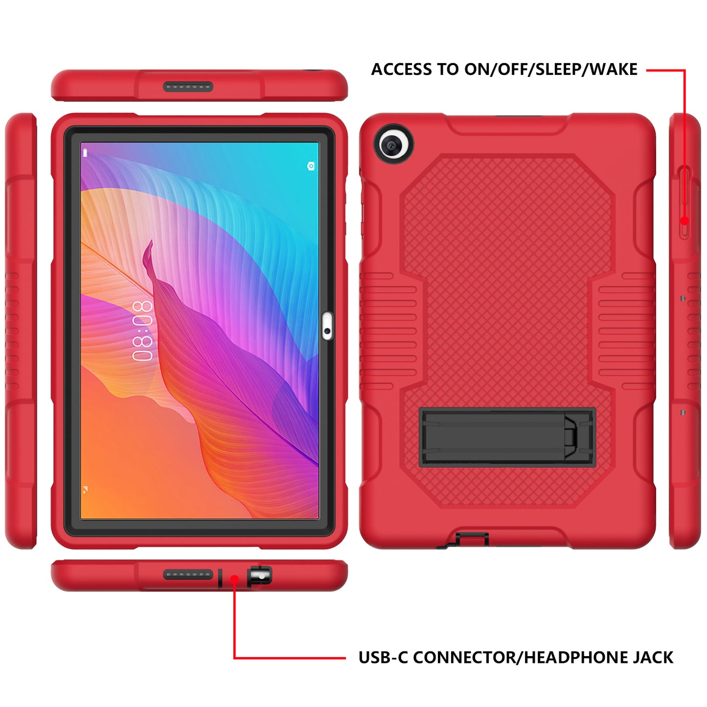 Slide-Out Kickstand Design Contrast Color PC + TPU + Silicone Tablet Cover Case for Huawei MatePad T10S