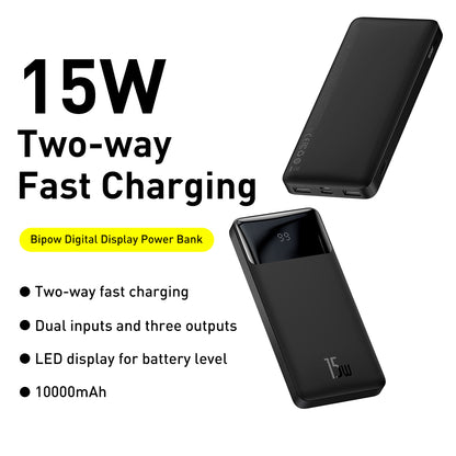 BASEUS Bipow Digital Display Power Bank 10000mAh 15W Portable Backup Charger