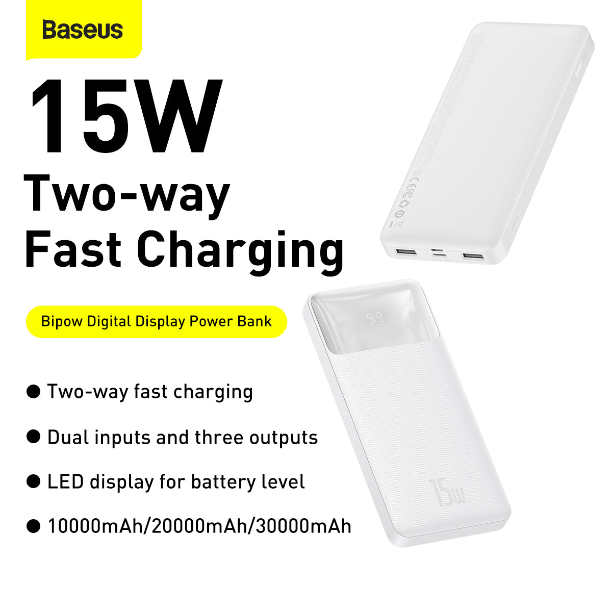 BASEUS Bipow Digital Display Power Bank 10000mAh 15W Portable Backup Charger