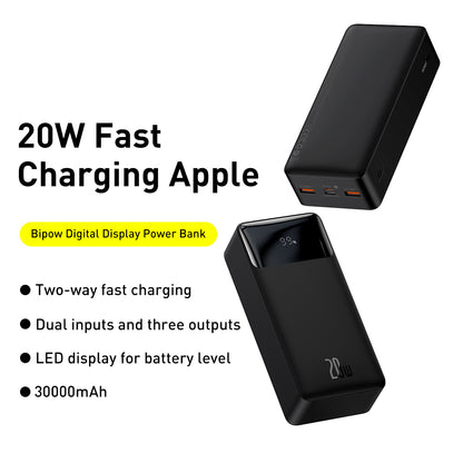 BASEUS Bipow Digital Display Power Bank 30000mAh 20W Portable Phone Charger