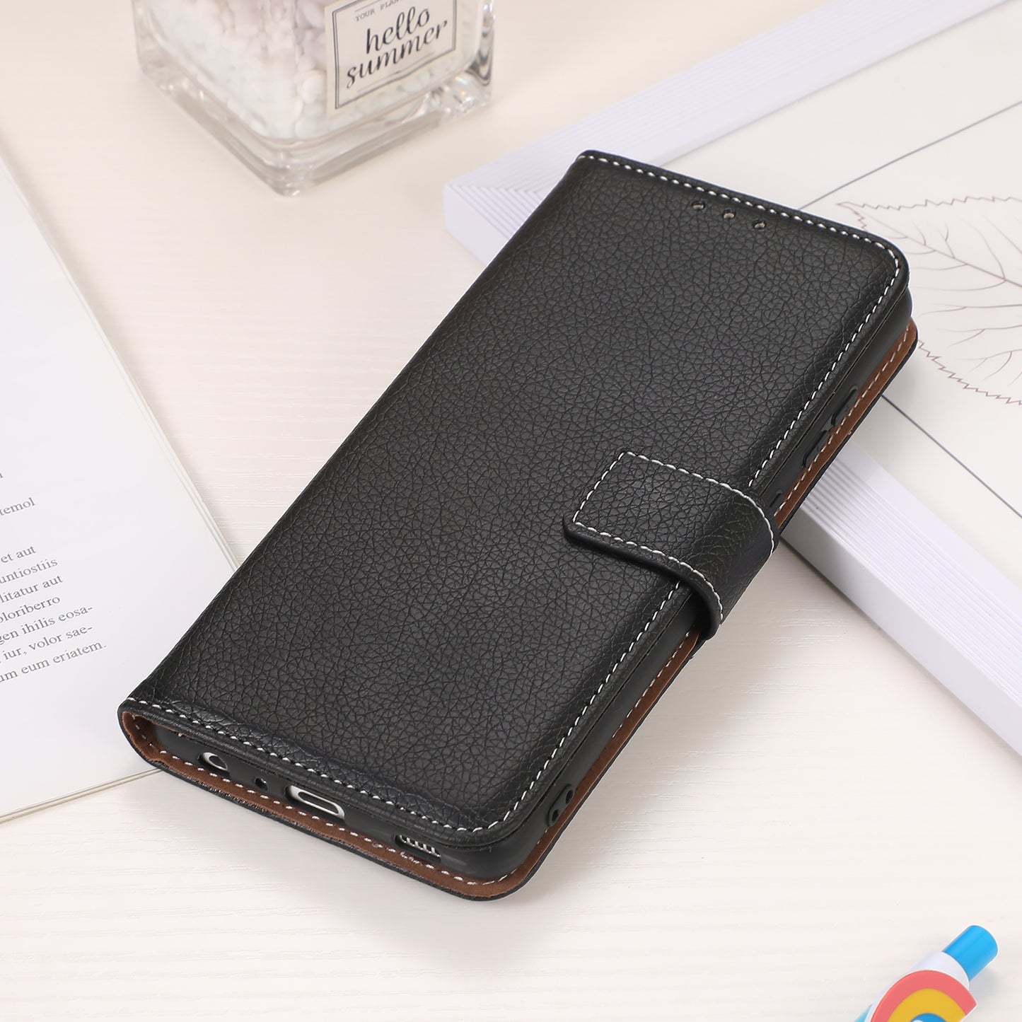 Flip Design Litchi Texture PU Leather Wallet Magnetic Closure Stand Protective Cover for Huawei nova 9