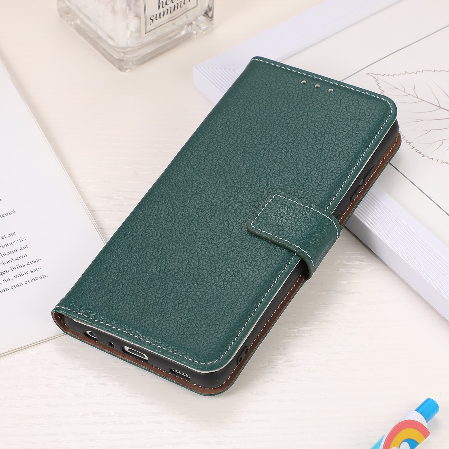 Flip Design Litchi Texture PU Leather Wallet Magnetic Closure Stand Protective Cover for Huawei nova 9