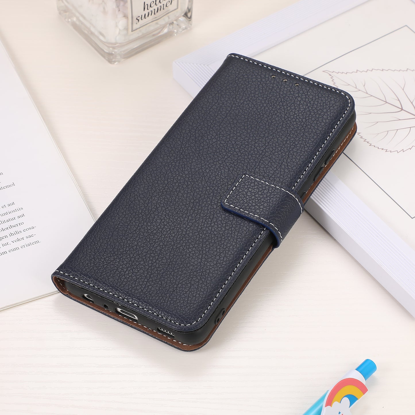 Flip Design Litchi Texture PU Leather Wallet Magnetic Closure Stand Protective Cover for Huawei nova 9