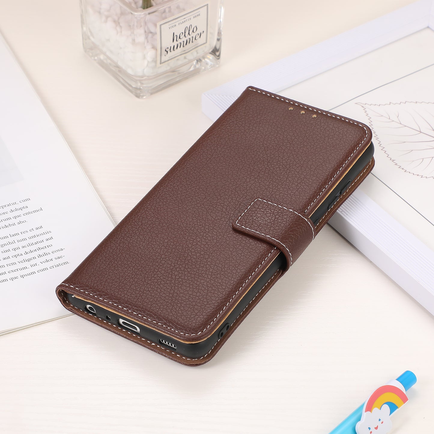 Flip Design Litchi Texture PU Leather Wallet Magnetic Closure Stand Protective Cover for Huawei nova 9