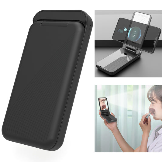 WD-600 Foldable 10000mAh Power Bank Phone Holder Wireless Charger with LED Light Makeup Mirror