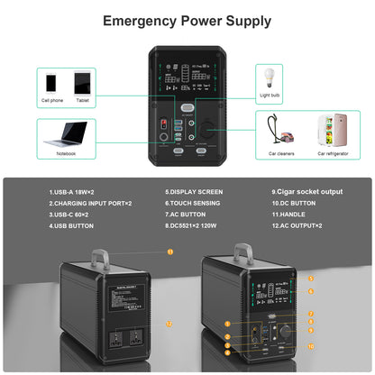 SUNGZU SKA1000-T 1000W Portable Power Station External Battery AC/DC Power Inverter for Laptops Solar Generator for Outdoors Camping Emergency 220V/50Hz