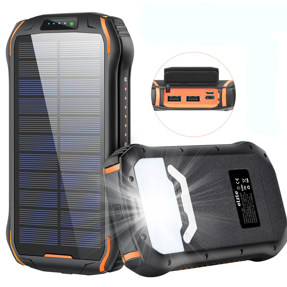 MSL-i26S 26800mAh Portable Solar Power Bank Water Resistant External Battery Pack with Flashlight for Universal Mobile Phones