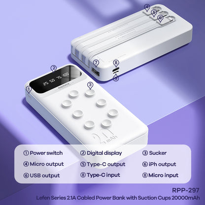 REMAX RPP-297 20000mAh 2.1A Cabled Power Bank Phone Tablet Charger with Suction Cups for Travel Outdoors Activities