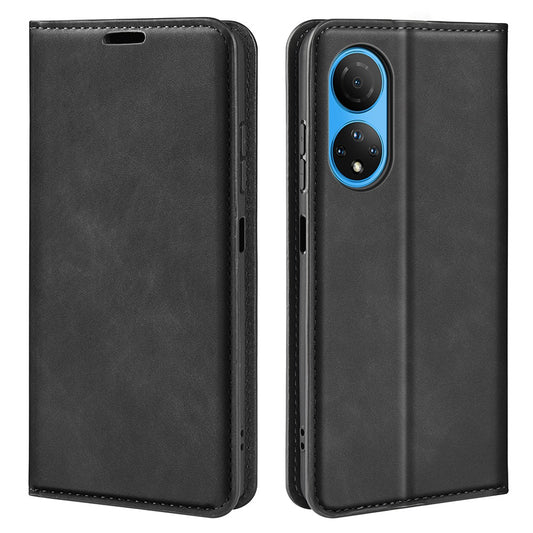 For Honor X7 Skin-touch Feeling PU Leather Cover Magnetic Auto-absorbed Phone Wallet Stand Case