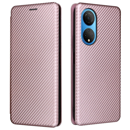 For Honor X7 Carbon Fiber Texture Folio Flip Anti-scratch PU Leather Case Magnetic Auto-absorbed Stand Phone Cover