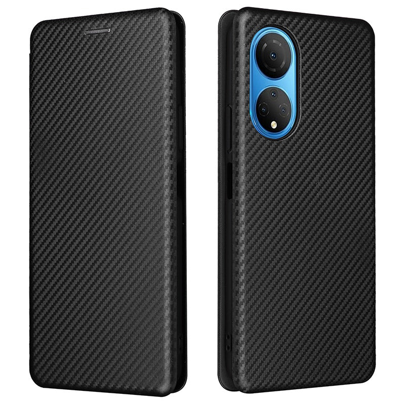 For Honor X7 Carbon Fiber Texture Folio Flip Anti-scratch PU Leather Case Magnetic Auto-absorbed Stand Phone Cover