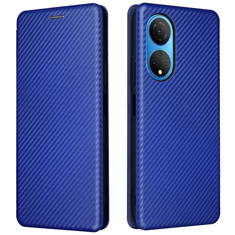 For Honor X7 Carbon Fiber Texture Folio Flip Anti-scratch PU Leather Case Magnetic Auto-absorbed Stand Phone Cover