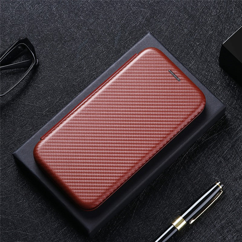 For Honor X7 Carbon Fiber Texture Folio Flip Anti-scratch PU Leather Case Magnetic Auto-absorbed Stand Phone Cover