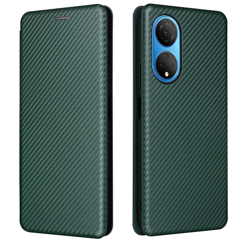 For Honor X7 Carbon Fiber Texture Folio Flip Anti-scratch PU Leather Case Magnetic Auto-absorbed Stand Phone Cover