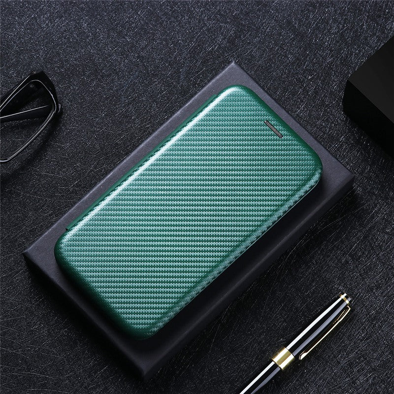 For Honor X7 Carbon Fiber Texture Folio Flip Anti-scratch PU Leather Case Magnetic Auto-absorbed Stand Phone Cover