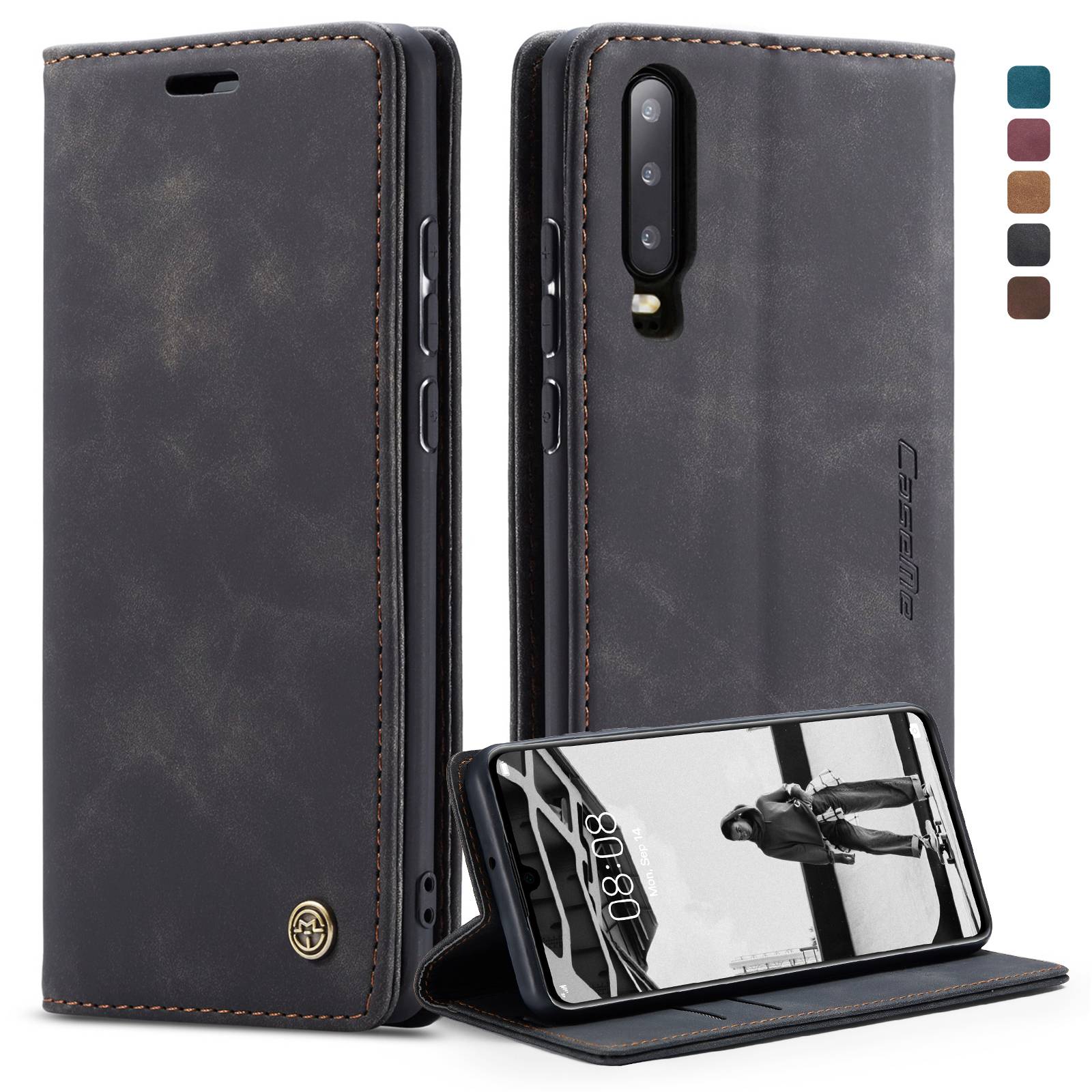 CASEME 013 Series for Huawei P30 Shockproof PU Leather Stand Cover Anti-scratch Wallet Phone Case