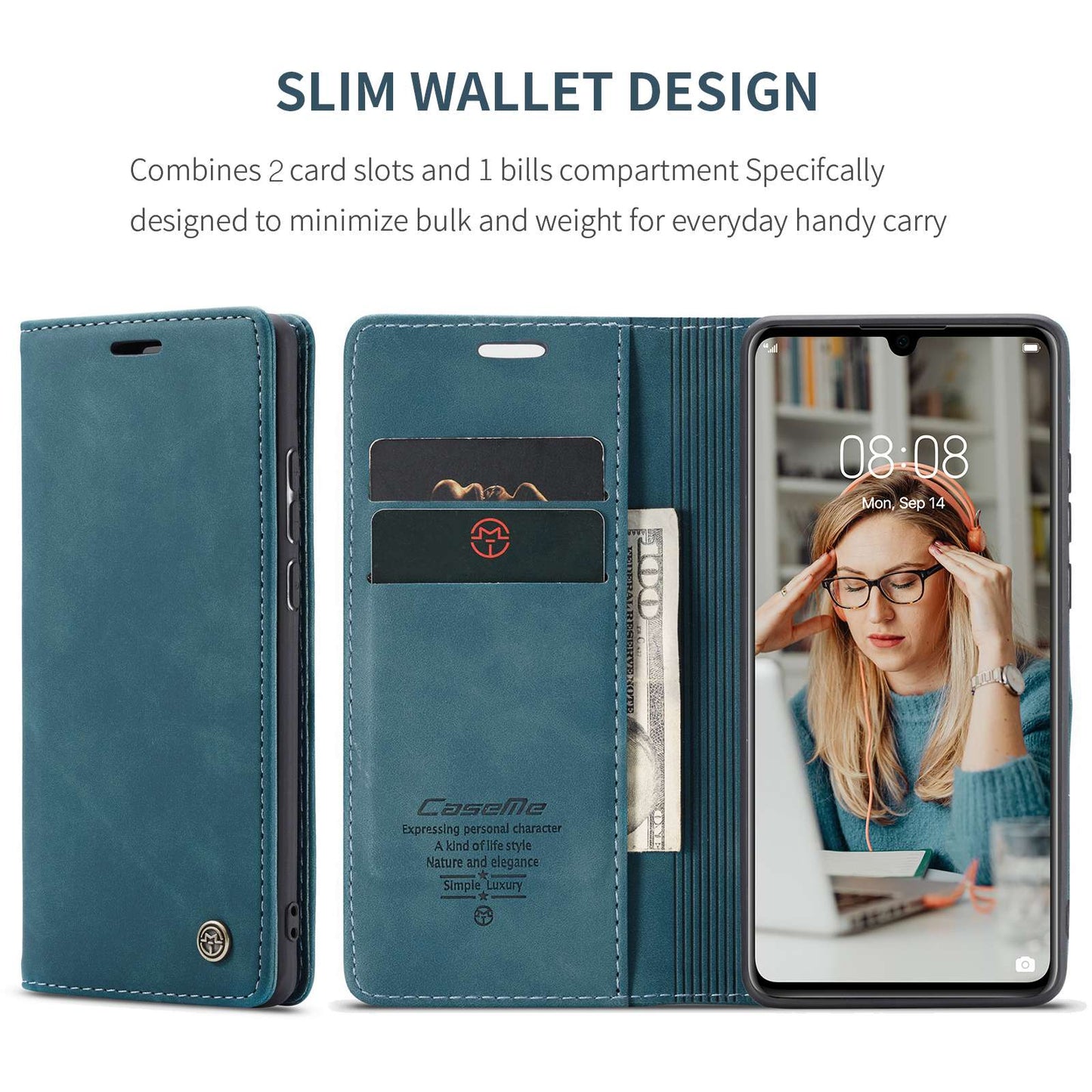 CASEME 013 Series for Huawei P30 Shockproof PU Leather Stand Cover Anti-scratch Wallet Phone Case