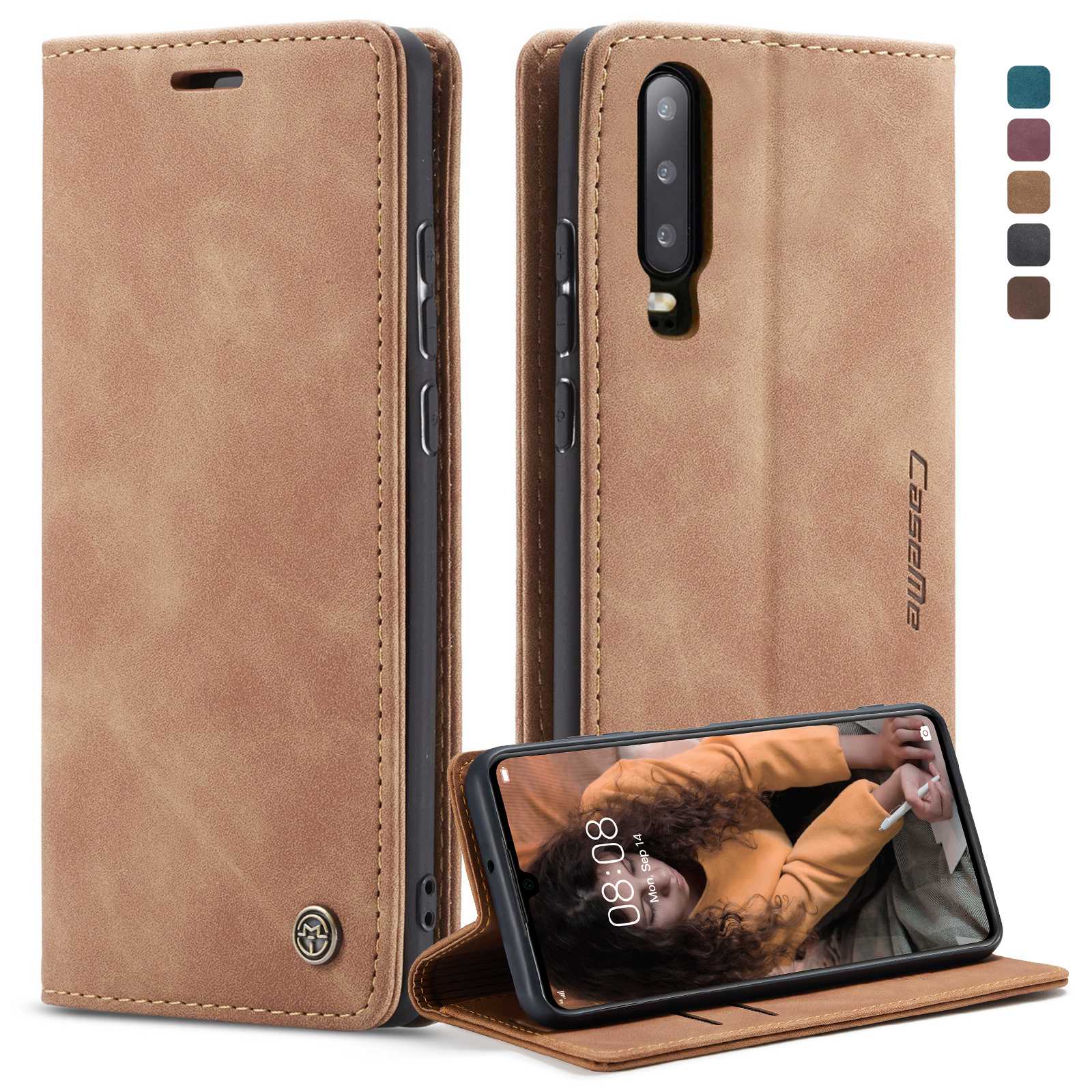 CASEME 013 Series for Huawei P30 Shockproof PU Leather Stand Cover Anti-scratch Wallet Phone Case