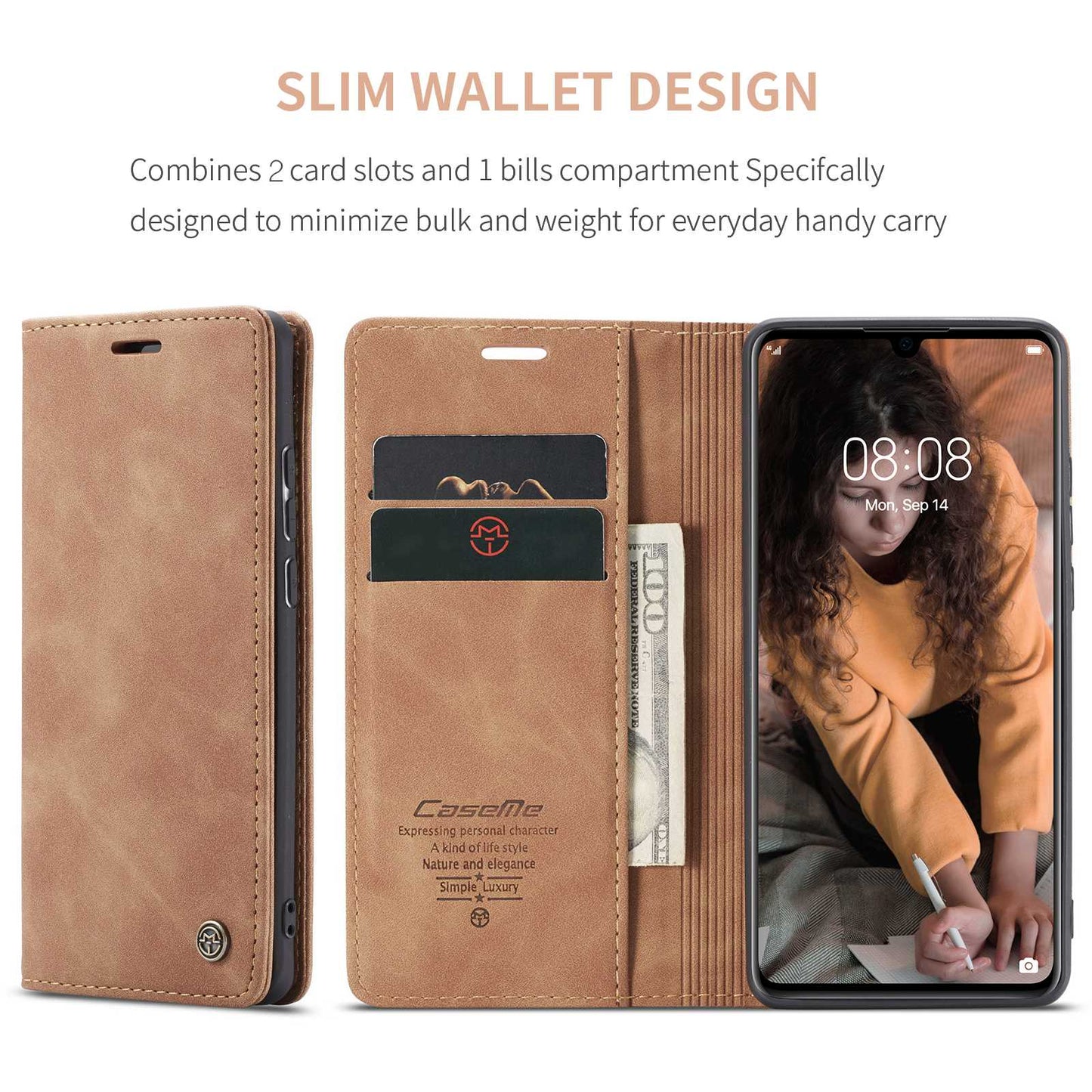 CASEME 013 Series for Huawei P30 Shockproof PU Leather Stand Cover Anti-scratch Wallet Phone Case