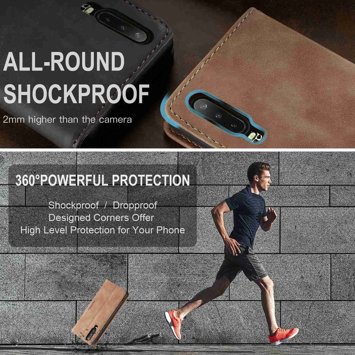 CASEME 013 Series for Huawei P30 Shockproof PU Leather Stand Cover Anti-scratch Wallet Phone Case