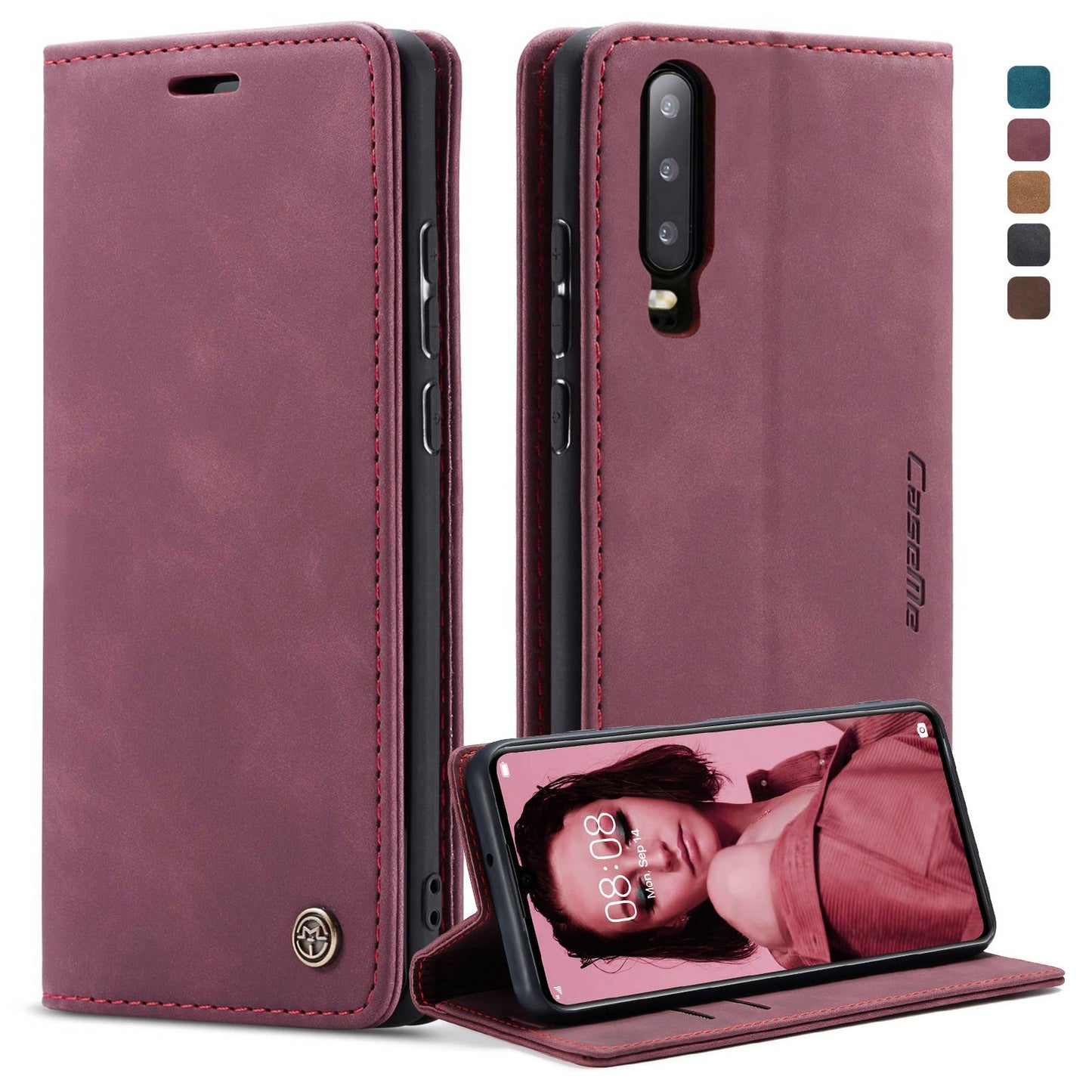 CASEME 013 Series for Huawei P30 Shockproof PU Leather Stand Cover Anti-scratch Wallet Phone Case