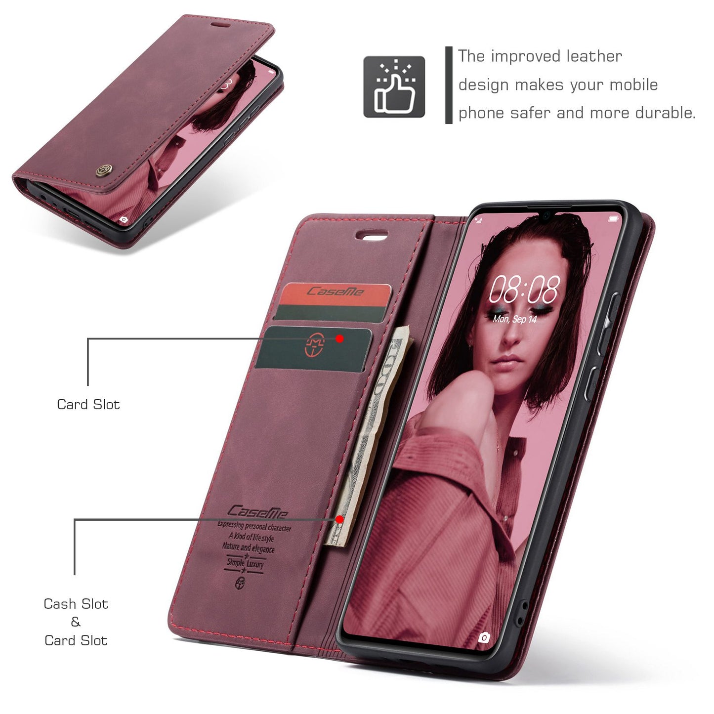 CASEME 013 Series for Huawei P30 Shockproof PU Leather Stand Cover Anti-scratch Wallet Phone Case